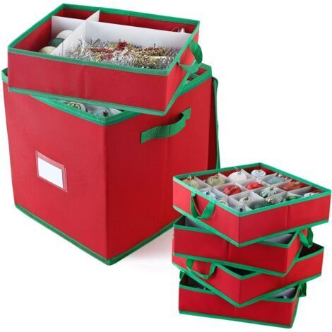 Aufbewahrungsbox für Weihnachtskugeln mit verstellbaren Trennwänden, aus Vliesstoff, mit würfelförmigem Deckel, geeignet für festliche Dekorationsaccessoires (33x33x33cm)