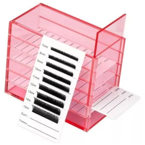 Aufbewahrungsbox für Wimpernverlängerungen, Mano, 5-stöckig, rosarot, großes Fassungsvermögen, staubdicht, Maße 12 x 6 x 10 cm
