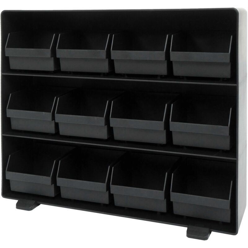 Image of Aufbewahrungsbox HHG-765, Lagersystem Kleinteileboxen, 12 herausnehmbare Fächer, 30x33x8cm schwarz