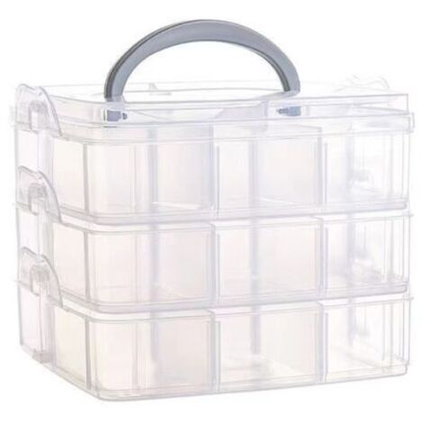 Aufbewahrungsbox mit Tragegriff, Aufbewahrungsbox mit 18 Fächern, 15x15x12,5cm, Transparent