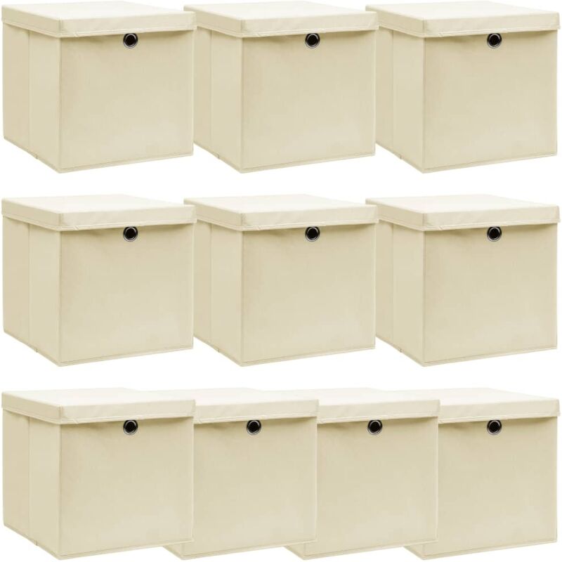 Aufbewahrungsboxen Mit Deckel 10 Stk. Creme 32x32x32 Cm Stoff Vidaxl