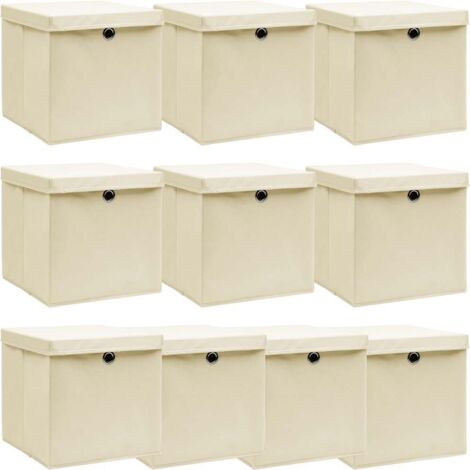Aufbewahrungsboxen mit Deckel 10 Stk. Creme 32x32x32 cm Stoff