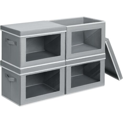 Aufbewahrungsboxen mit Deckel, Aufbewahrungsboxen mit Vorhängen, Faltkörbe mit Regalböden, 4er-Pack, dekorative Boxen für Kleidung, Kleiderschränke