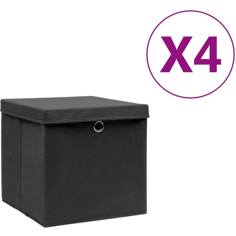 vidaXL Aufbewahrungsboxen mit Deckeln 4 Stk. 28x28x28 cm Schwarz