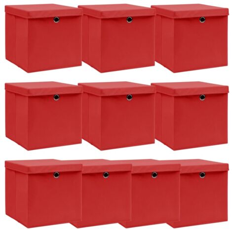 Aufbewahrungsboxen mit Deckeln 10 Stk. Rot 32x32x32 cm Stoff