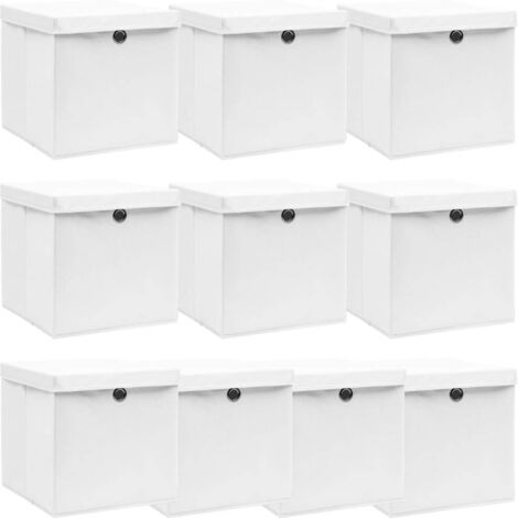 Aufbewahrungsboxen mit Deckeln 10 Stk. Weiß 32x32x32 cm Stoff