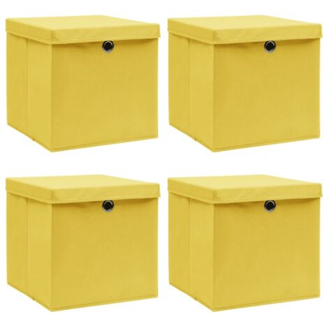 Aufbewahrungsboxen mit Deckeln 4 Stk. Gelb 32x32x32 cm Stoff