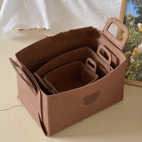 [Aufbewahrungskörbe] Faltbarer Filzkorb mit Griffen zum Waschen von Kleidung und Spielzeug, rot-braunes Bärenmuster, 36 cm