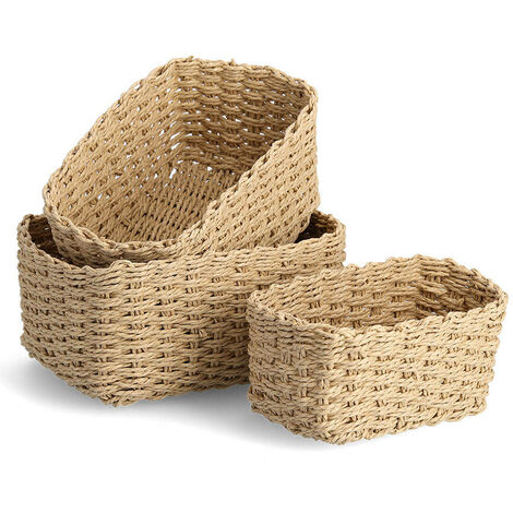 Aufbewahrungskörbe mit Griff, Papiergeflecht, 3er-Set