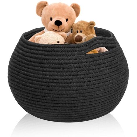 Aufbewahrungskorb, 25x21cm Korb Geflochten Schwarz Korb Baumwollseil Rund Faltbare Vielseitiger Aufbewahrungskorb WäSche Handtuch Toilettenpapier Aufbewahrung