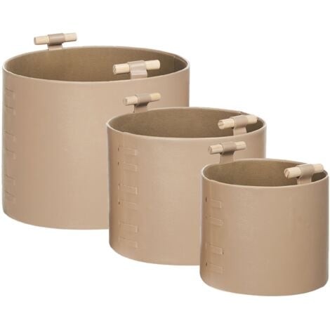 Aufbewahrungskorb 3er Set Beige aus Kunstleder mit Griffen Handgefertigt Minimalistischer Stil Dekokorb Wohnaccessoires Dekoration