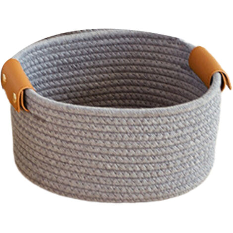 Aufbewahrungskorb aus Baumwollseil mit Ledergriffen – Eco-Deco Kollektion – 2 Größen (S/L) – Weiß/Grau