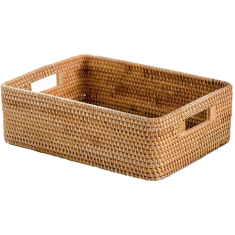 Aufbewahrungskorb aus Rattan für den Couchtisch, geflochtener Schreibtisch-Organizer, multifunktionaler Aufbewahrungskorb