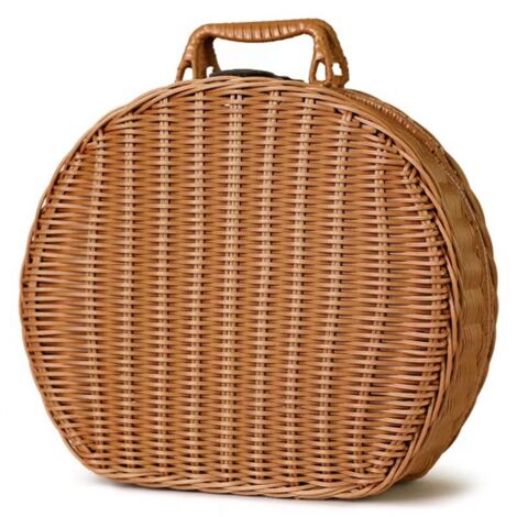 Aufbewahrungskorb aus Rattan im Vintage-Stil mit Griff, rundes Design, Maße 17 x 11 x 20 cm, braun