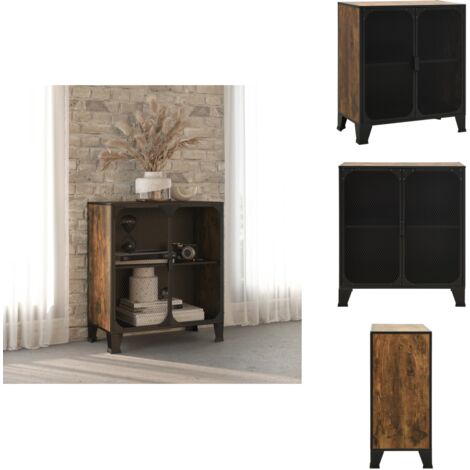 Aufbewahrungsschrank Rustikal Braun 72x36x82 cm Metall und MDF - Aufbewahrungsschrank - Metallregal - Garderobe - Wohnzimmermöbel - Schlafzimmermöbel