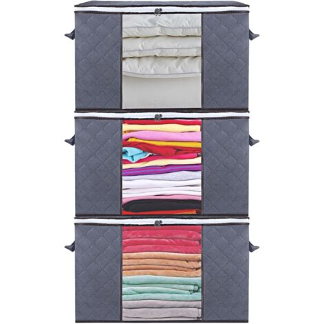 Aufbewahrungstasche für Kleidung, 3er-Set, Unterbett-Aufbewahrungstasche mit Griff für Bettdecken, Kleidung, Jacken, Bettdecken, Decken, Kissen, Spielzeug, 60 x 40 x 35 cm, Dunkelgrau (3 Stück)