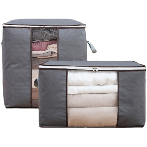 Aufbewahrungstaschen für Kleidung und Bettdecken: 4 Stück, Grau, großes Fassungsvermögen (60 x 40 x 35 cm), atmungsaktives Vliesmaterial, ideal für Umzug und Aufbewahrung zu Hause