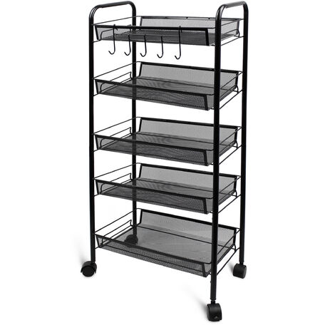Aufbewahrungswagen, Home Organizer, 5 Lagen, 104 x 46 x 27 cm, Schwarz, Material: Eisen