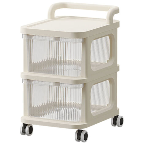 Aufbewahrungswagen mit Schubladen und transparenter Ablage, 4 leichtgängige Rollen fürs Homeoffice, 2 Ebenen, beige