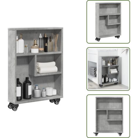 Aufbewahrungswagen Schmal Betongrau 48x13x68 cm Holzwerkstoff - Aufbewahrungswagen - Aufbewahrungswagen Schmal - Küchenwagen - Küchenwagen Schmal