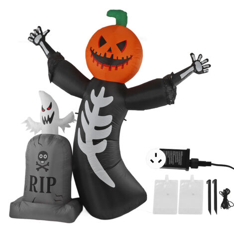 Aufblasbare Halloween-Kürbisgrab-Dekoration mit LED, Geisterkürbiskopf, IP44, 100–240 V, australischer Stecker