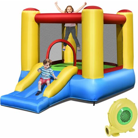 Aufblasbare Hüpfburg mit Geblaese, Springburg mit Rutsche & Sprungbereich & Basketballkorb, Spielburg für Indoor & Outdoor, Castle Bouncer für Kinder 3-5 Jahren, 198x82x170cm