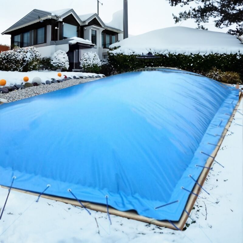 Aufblasbare Poolabdeckung Rechteck 500x300 cm Blau Überwinterung Luft Kissen
