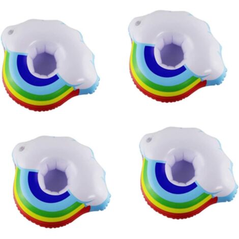 Aufblasbarer Bechersitz aus PVC in Regenbogenfarben, 4 Stück, auf dem Wasser schwimmend, Getränkewolken-Untersetzer, verdickender Sound, Getränkehalter für Aquapool und Strand