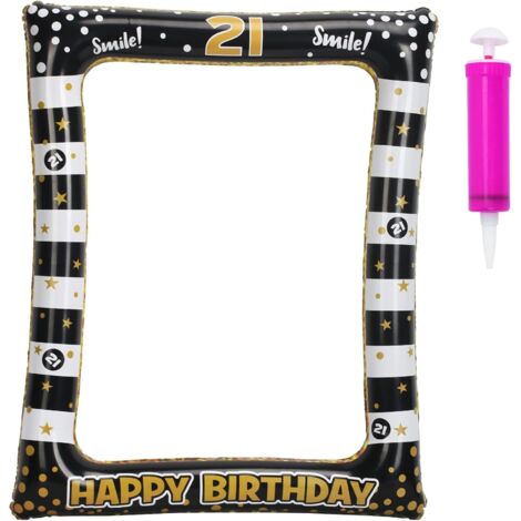Aufblasbarer Rahmen mit Pumpe Schwarz Gold Fotos für die Photobooth Geburtstag 21
