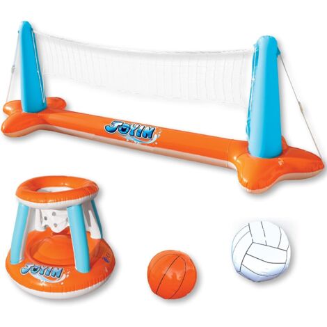 Aufblasbarer Wasservolleyballständer, Wasserspielspielzeug für Erwachsene, Aufblasbarer Basketballständer, Pool-Tennisrahmen, 300 x 96 x 76 cm