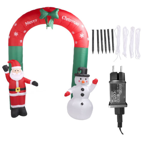 Aufblasbarer Weihnachtsbogen mit Weihnachtsmann und Schneemann, 2,4 m hoch, für Gartenpartys und Rasen, 220 V, EU