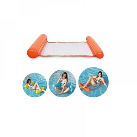 aufblasbares Poolbett Orange Super bequeme Wasserhängematte mit Netz Aufblasbare Kopf- und Fußhängematte Luftmatratze Schwimmende Liege FLITI