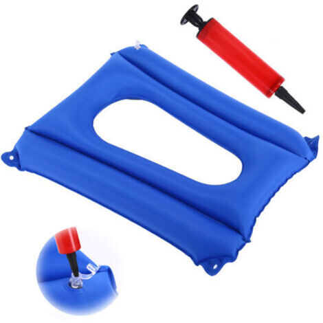 Aufblasbares quadratisches Kissen, atmungsaktiv, komfortabel, Sitzkissen mit aufblasbarer Luft und Inflator (Blau) zum Sitzen Toilette Büro Schulstuhl Rollstuhl, Postpartum zur Druckentlastung
