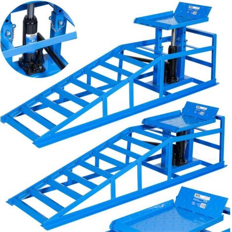 Auffahrrampe 2x mit Hydraulischem Wagenheber  Höhenverstellung 270-375mm PKW Hebebühne KFZ Rampe 245 mm Auffahrbreite  Auffahrbock Hebeplattform