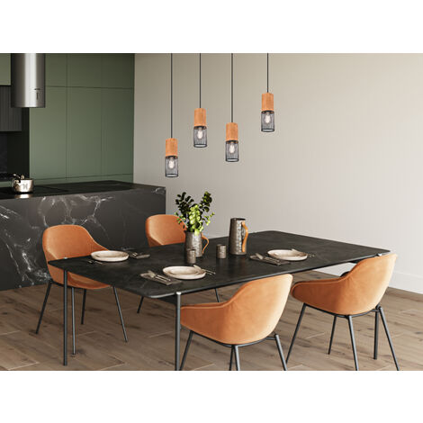 Aufhängung Tosh Schwarz 4xE27 Holz- und Metallkäfig L65 cm Trio Lighting