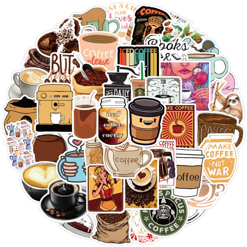 Zuvra Aufkleber Mit Kaffeemotiven, 100 Stück, Mehrfarbig