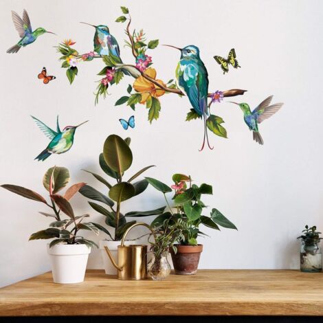 Aufkleber Muraux Fleurs Autocollants Mural Colibri, DIY Amovible