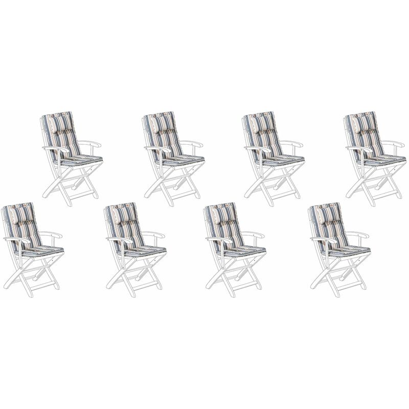 Auflage für Gartenstuhl dunkelblau-beige Polsterbezug 8er Set Gartenmöbel - Blau