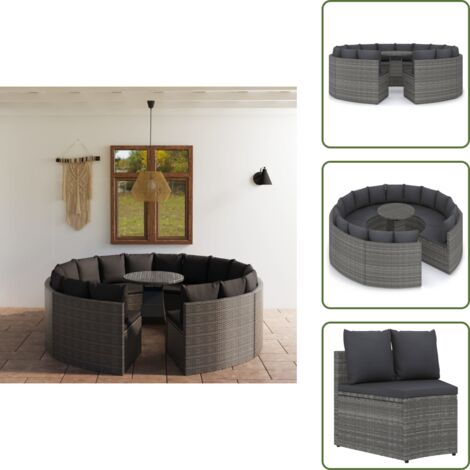 Auflagen - vidaXL 9-tlg. Garten-Sofagarnitur mit Auflagen Poly Rattan Grau - Gartenlounge