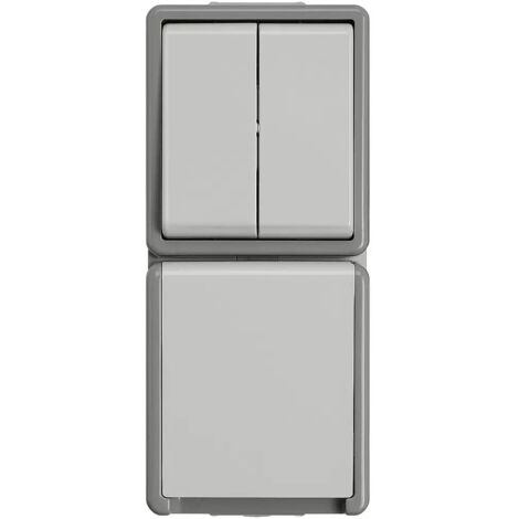 Aufputz-Serienschalter-Kombination Steckdose mit Klappdeckel - 151 x 66 x 54 mm