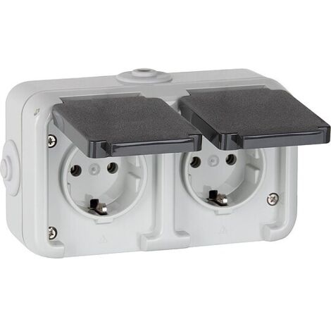 Aufputz-Steckdose, IP44, Schuko, waagerecht, grau D 6632 WAB - 2-fach