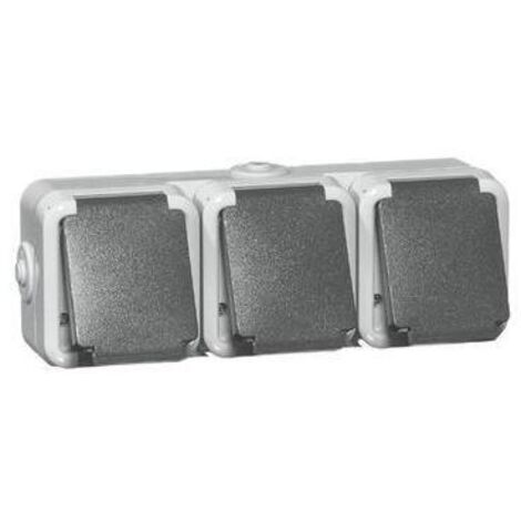 Aufputz-Steckdose, IP44, Schuko, waagrecht, grau D 6633 WAB - 3-fach