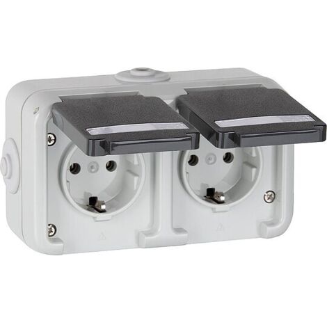Aufputz-Steckdose PEHA IP44, Schuko, Beschriftung, D 6632 WAB NA - 2-fach