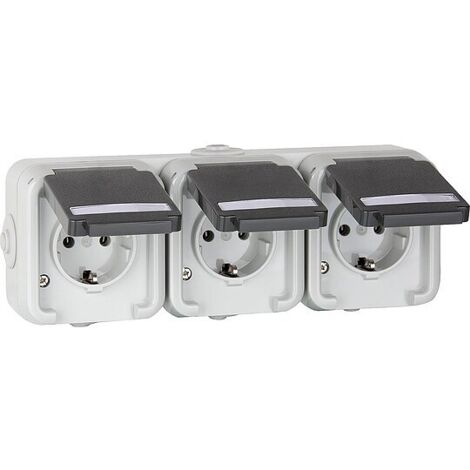 Aufputz-Steckdose PEHA IP44, Schuko, Beschriftung, D 6633 WAB NA - 3-fach