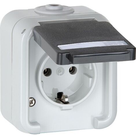 Aufputz-Steckdose PEHA IP44, Schuko, Beschriftung, grau D 6620 WAB NA - 1-fach