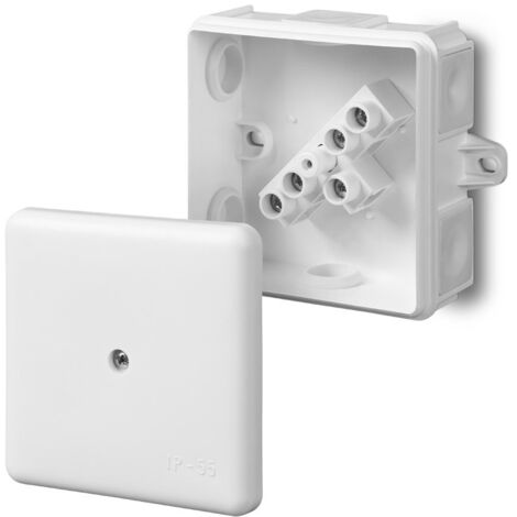 Aufputzdose mit 6 Steckdosen und 2x2,5 Einsatz mit IP55 Ohren