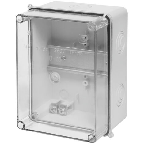 Aufputzgehäuse mit Tragschiene, transparente Abdeckung, IP55