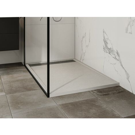 VENTE-UNIQUE Aufsatz- oder Einbauduschtasse - Kunstharz - mit Abfluss - Weiß - 120 x 80 cm - LYROSA