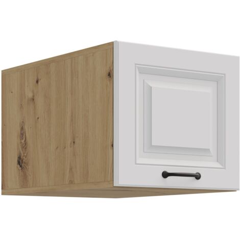 Aufsatzschrank Hochschrank 40 cm STILO Weiss + Eiche Artisan Küchenzeile Küchenblock Küche Landhaus