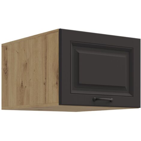 Aufsatzschrank Hochschrank 50 cm STILO Grau + Eiche Artisan Küchenzeile Küchenblock Küche Landhaus
